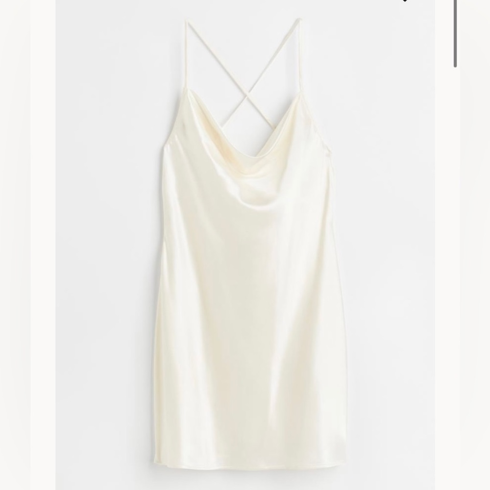 H&M white cream satin cowl neck mini dress size XS